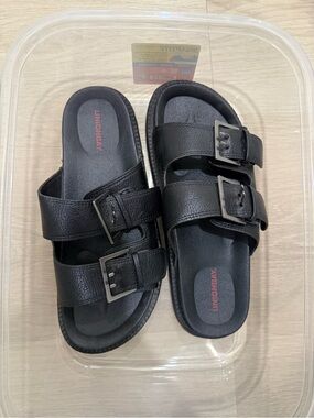 UNIONBAY Black Double-Buckle Slide Sandals